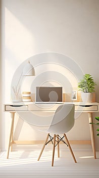 Natural Sunlight Illuminating a Minimalistic Contemporary Workspace with Copyspace