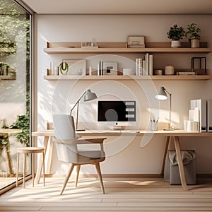 Natural Sunlight Illuminating a Minimalistic Contemporary Workspace with Copyspace