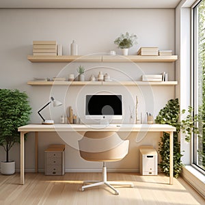 Natural Sunlight Illuminating a Minimalistic Contemporary Workspace with Copyspace