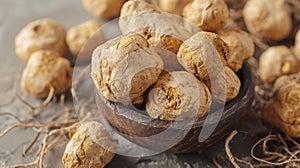 Natural Superfood, Close-Up of Dried Peruvian Maca Root, Nutrient-Rich Concept, Adaptogen