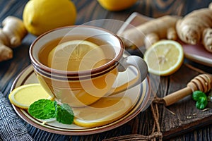 Natural tea with honey, lemon and ginger for health