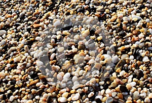 Natural texture background, colorful sea stones in water, top view