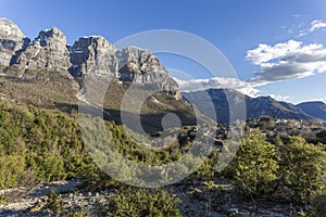 Natural towers of Astraka, mount Timfi and Papingo village in central Zagori