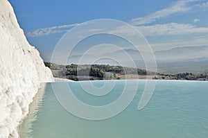 Natural travertine pools and terraces in Pamukkale.