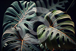 Natural Tropical Monstera Feaf Background. Generative AI