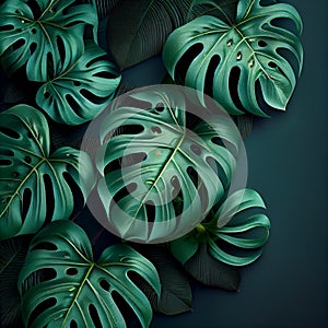 Natural Tropical Monstera Feaf Background. Generative AI