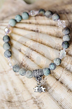 Natural turquoise stone yoga bracelet with lotus pendant