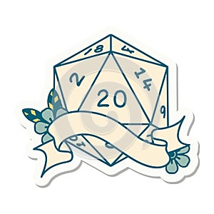 natural twenty D20 dice roll sticker