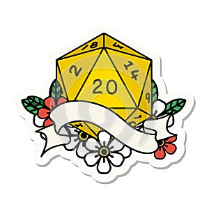 natural twenty D20 dice roll sticker