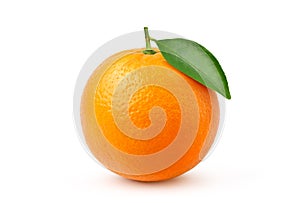 Natural Valecia orange fruit with green leaf