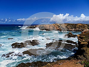Natural view of the rocky coast of Alentejo Litoral in Portugal photo