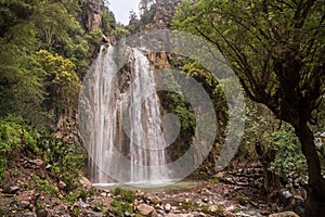 Natural view of the Wadi Banna waterfall in Al-Seddah, Yemen