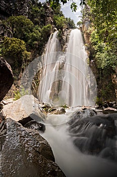 Natural view of the Wadi Banna waterfall in Al-Seddah, Yemen