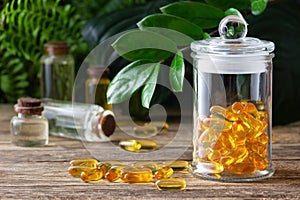 Natural vitamins and supplements. Herbal medicine pills