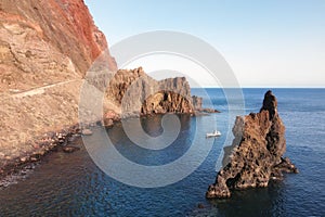 Natural Volcanic stone arch, Roque de Bonanza in El Hierro island, Canary Islands, Spain.