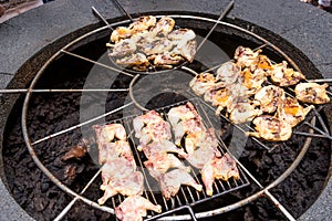 Natural volcanic stove grills meat for the restaurant at Timanfaya national park, Lanzarote, Canary Islands