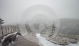 The natural walk way on the Huangshan mountain, Itâ€™s plenty pf the snow cover all of mountain in the winter season