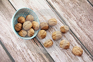 Natural walnut in a hard brown shell