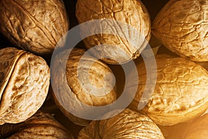 Natural Walnuts in shell background dramatic contrast