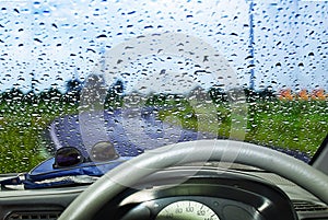 Natural water drop background.CAR Window glass with condensation