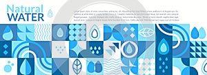 Natural water,geometric horizontal banner.