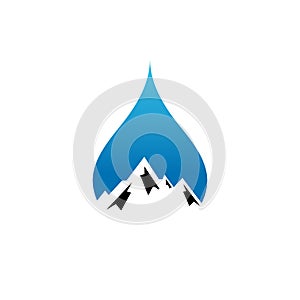 Natural water logo design with water drop and mountain vector illustration