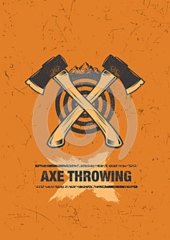 Axe Throwing Wilderness Outdoor Activity On Grunge Background photo