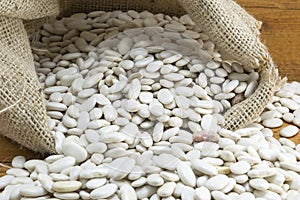 Natural white beans in a bag