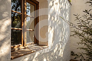 Natural window shadow on light white background