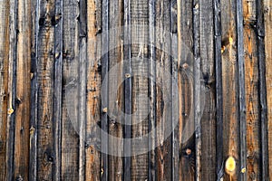 Natural wood background. Old dark vintage brown wooden wall, wood texture, fence near house., ancient building, floor