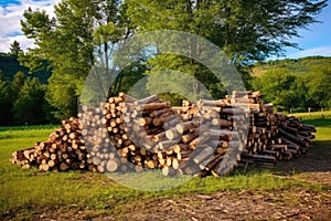 natural wood pile undisturbed near camping area