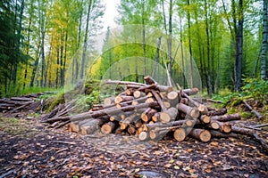 natural wood pile undisturbed near camping area