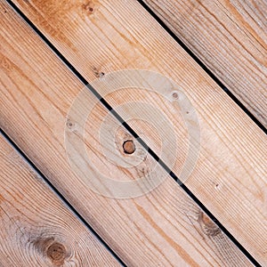 Natural wood planks diagonal pattern top view close up.