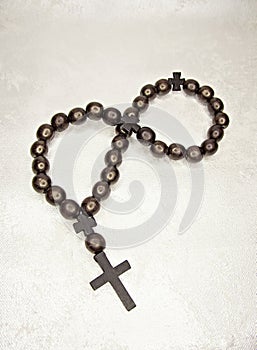 Natural wood walnut rosary, prayer beads, cross, infinity