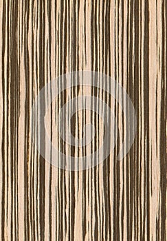 Natural wooden texture background. Zebrano wood photo