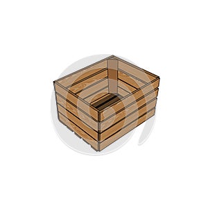 natural wooden box, wine box, fruit box, solid wood crate shelf vector illustration