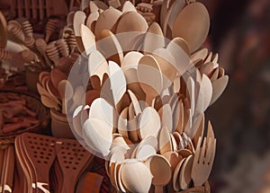 Natural wooden kitchen utensils