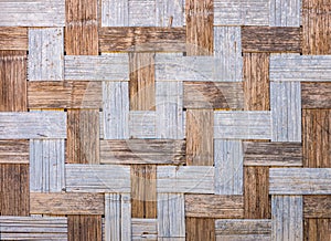 Natural wooden wall is made by bamboo wickerwork