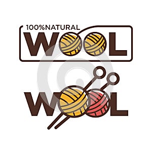 Natural wool 100 percent quality threads and needles vector