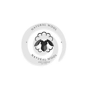 Natural wool. Fluffy sheep. Logo template