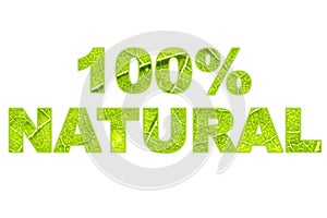 100 % naturale le parole pieno verde una lettera scontroso superficie su bianco 