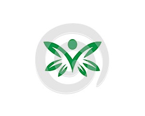 Natural Yoga Human And Wellness Life With Green Leaf Logo Design