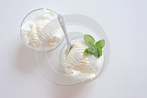 Natural yogurt or yoghurt with cream and mint