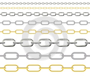 Naturalistic 3D Set of Chain of Gold, Silver and Steel Color. Vector Illustration