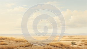 Naturalistic Desert Landscape With Grasses And Clouds