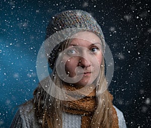 Naturally beautiful millennial woman in winter clothes