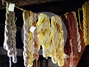 Naturally Died Wool Yarn Hanging photo