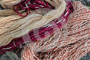 Naturally Dyed Wool Yarn - Tan, Magenta, Rust