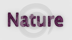 Nature - 3d word pink on white background. fresh Grass letters isolated illustration. nature animals and mother, ecosystem and