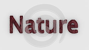 Nature - 3d word red on white background. fresh Grass letters isolated illustration. nature animals and mother, ecosystem and